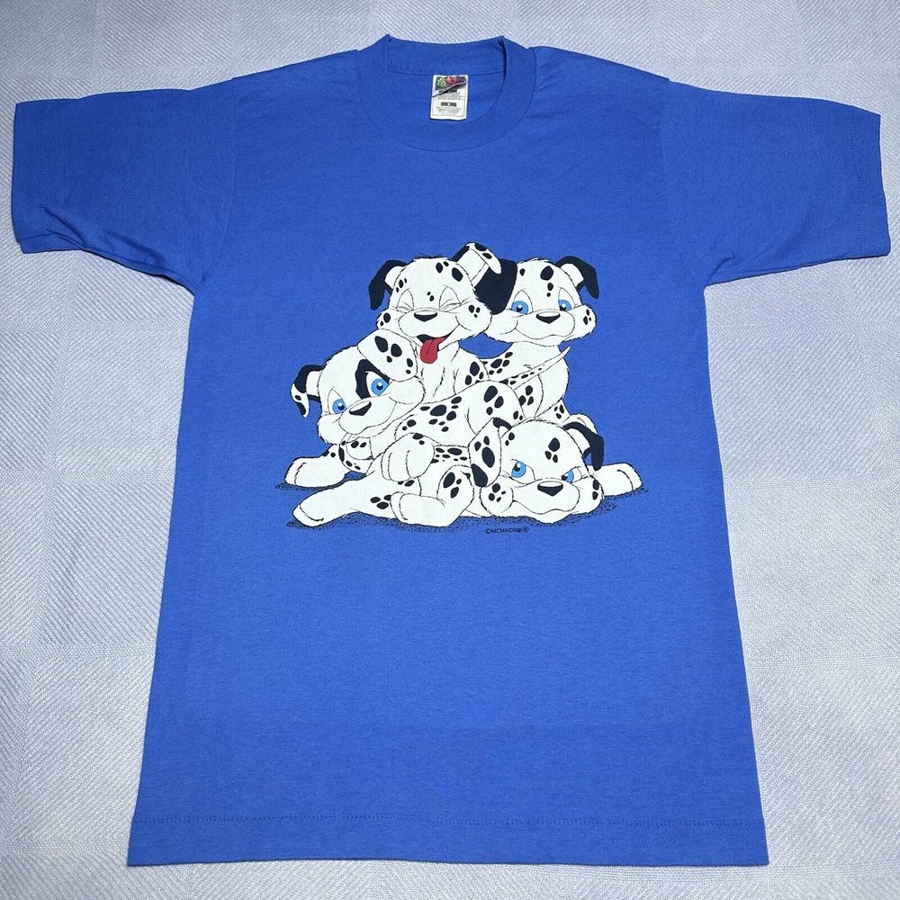 Vintage 1990s Dalmatian Playful Puppy Litter Blue Dog T-Shirt Size‎ Small